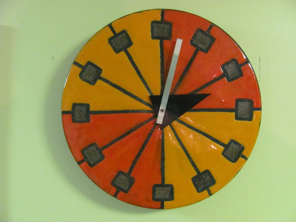 SOLD   Clock: Howard Miller Ceramic "Pizza" Wall Clock by George Nelson and Aldo Londi for Bitossi