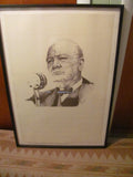 Print: Winston Churchill Lithograph by Curtis Hooper signed by SARAH CHURCHILL