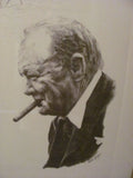 Print: Lithograph of Winston Churchill by Curtis Hooper signed by Sarah Churchill Embossed