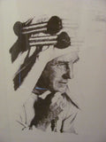 Print: Lithograph of Winston Churchill by Curtis Hooper signed by Sarah Churchill Embossed