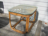 SOLD    Table: BROWN JORDAN Rattan Side Table with Glass Top