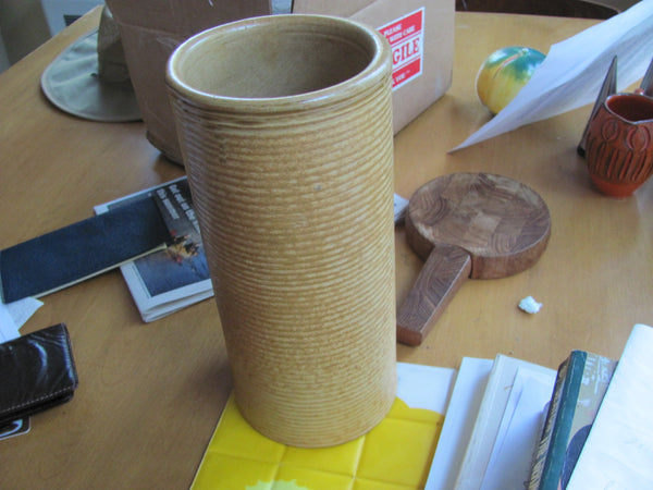 SOLD   Ceramic: Butterscotch Glaze Zanesville Pottery 10" h Ribbed Vase #4010