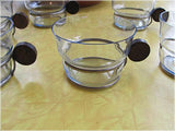 Seven glass cups w Wood and Metal Handles